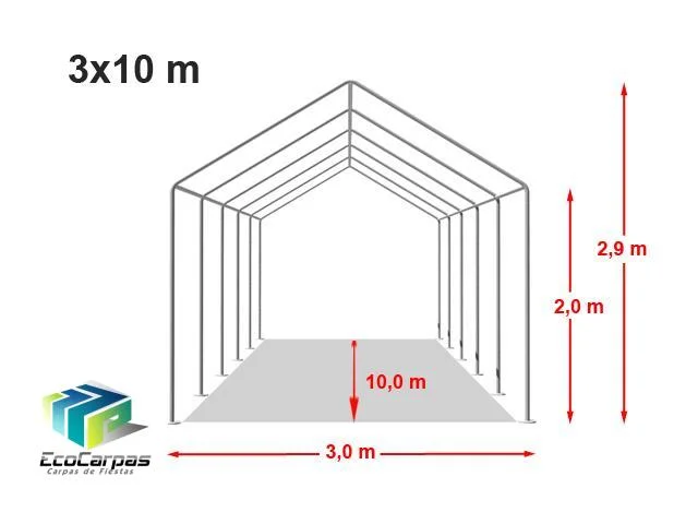 Carpa 3X10 ECO PVC 700 Blanca con ventanas - Imagen 3