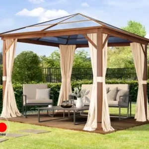 Cenador Forest Deluxe, champán, 3x3m con óptica de roble