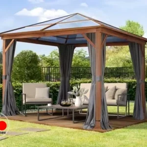 Cenador Forest Deluxe, gris loft, 3x3m con óptica de roble