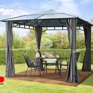 Cenador techo fijo Sunset Deluxe, 3x3m, gris loft