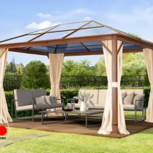 Cenador Forest Deluxe, champán, 3x4m con óptica de roble