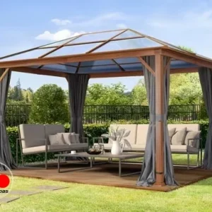 Cenador Forest Deluxe, gris loft, 3x4m con óptica de roble