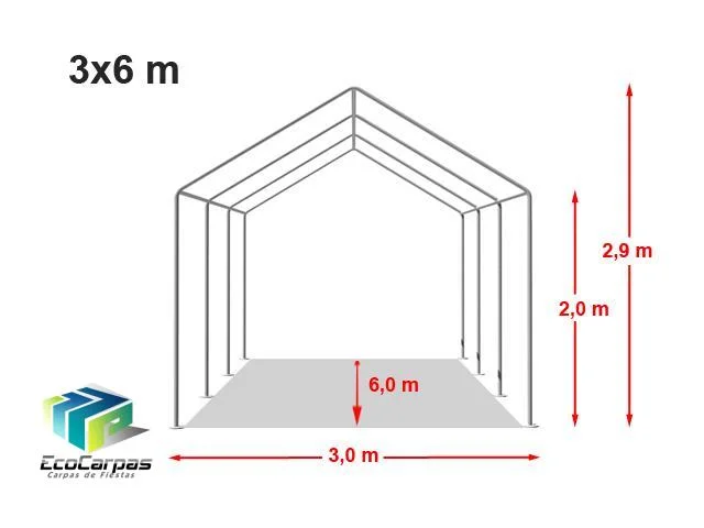 Carpa 3X6 ECO PVC 700 Blanca-Rojo con ventanas - Imagen 3