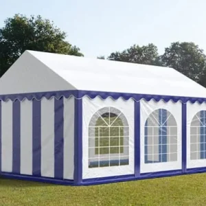 Carpa 4X6 PLUS PVC 750 Blanca-Azul con ventanas