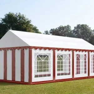 Carpa 4X8 ECO PVC 700 Blanca-Rojo con ventanas