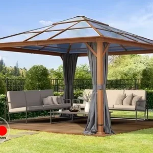 Cenador Forest Deluxe, gris loft, 4x4m con óptica de roble