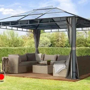 Cenador techo fijo Sunset Deluxe, 4x4m, gris loft