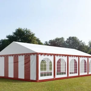 Carpa 5X10 PLUS PVC 750 Blanca-Rojo con ventanas