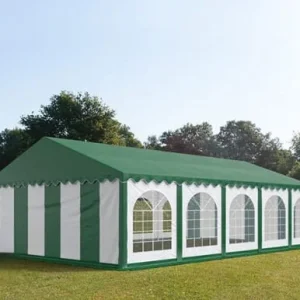 Carpa 5X10 PLUS PVC 750 Blanca-Verde Techo Verde con ventanas