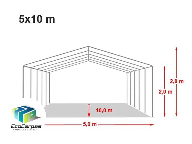 Carpa 5X10 ECO PVC 700 Verde con ventanas - Imagen 3