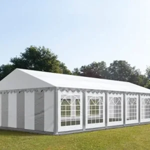 Carpa 6X12 ECO PVC 700 Blanca-Gris con ventanas