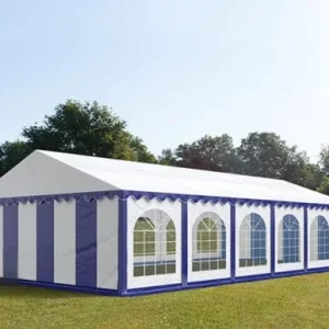Carpa 6X12 PLUS PVC 750 Blanca-Azul con ventanas