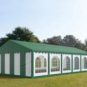 Carpa 6X12 PLUS PVC 750 Blanca-Verde Techo Verde con ventanas