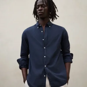 CAMISA ANTEJO DE POPELÍN AZUL MARINO